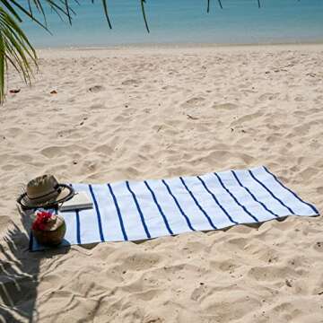 Arkwright Las Rayas Striped Beach Towel - Pack of 4 - Soft Plush Quick Dry White Cotton Terry Towels Set for Pool, Swim, and Hot Tub, 480 GSM Thick & Absorbent, 30 x 60 in, Navy