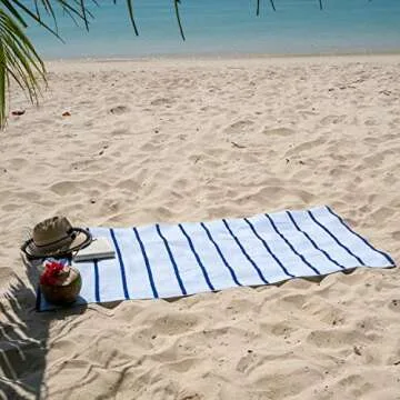 Arkwright Las Rayas Striped Beach Towel - Pack of 4 - Soft Plush Quick Dry White Cotton Terry Towels Set for Pool, Swim, and Hot Tub, 480 GSM Thick & Absorbent, 30 x 60 in, Navy