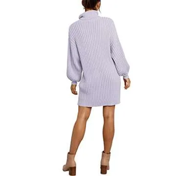 MILLCHIC Women Turtleneck Long Lantern Sleeve Sweater Dress Winter Casual Loose Knit Oversized Pullover Dresses