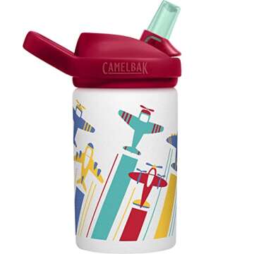 CamelBak eddy+ Kids Water Bottle with Straw, Single Wall Stainless Steel - Leak-Proof when Closed, 14oz, Airplanes