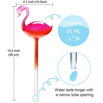Self-Watering Glass Globes 2PCS Flamingo Gradient Hot Pink 10" Long Hand Blown Bulbs Pot Plant Waterer Home Indoor Outdoor Garden Patio Hanging Flower Spike Decorative Automatic Irrigation System