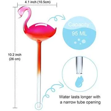 Self-Watering Glass Globes 2PCS Flamingo Gradient Hot Pink 10" Long Hand Blown Bulbs Pot Plant Waterer Home Indoor Outdoor Garden Patio Hanging Flower Spike Decorative Automatic Irrigation System