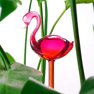 Self-Watering Glass Globes 2PCS Flamingo Gradient Hot Pink 10" Long Hand Blown Bulbs Pot Plant Waterer Home Indoor Outdoor Garden Patio Hanging Flower Spike Decorative Automatic Irrigation System