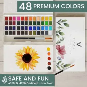 48 Premium Watercolor Paint Set with Brushes and Paper