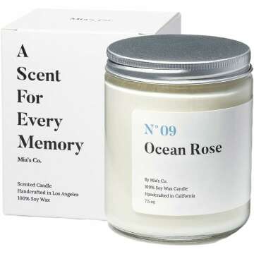 Mia's Co Ocean Rose Scented Candle, Handmade with Natural Soy Wax and Cotton Wicks, 7.5 oz Minimalis...