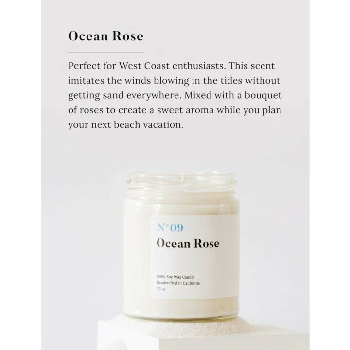 Mia's Co Ocean Rose Scented Candle, Handmade with Natural Soy Wax and Cotton Wicks, 7.5 oz Minimalist Candle for Home, Long Lasting Burning for Stress Relief, Candle Gift for Women