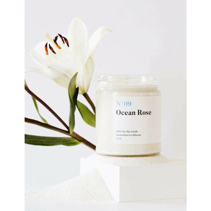 Mia's Co Ocean Rose Scented Candle, Handmade with Natural Soy Wax and Cotton Wicks, 7.5 oz Minimalist Candle for Home, Long Lasting Burning for Stress Relief, Candle Gift for Women