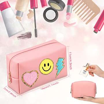 Sanwuta 9 Pcs Preppy Makeup Bag PU Leather Cosmetic Bag Makeup Pouch Plain Waterproof Toiletry Organizers for Traveling Preppy Travel Purse(Pink, Blue, Purple)