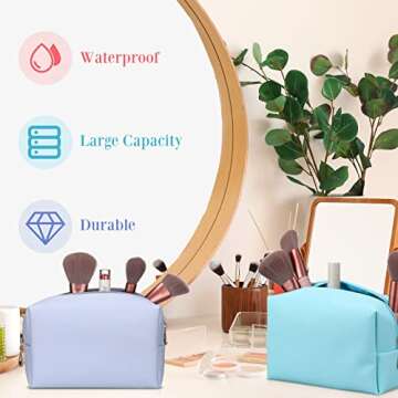 Sanwuta 9 Pcs Preppy Makeup Bag PU Leather Cosmetic Bag Makeup Pouch Plain Waterproof Toiletry Organizers for Traveling Preppy Travel Purse(Pink, Blue, Purple)