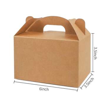 Moretoes 36 Pack Party Treat Boxes, 6 x 3.5 x 3.5 Inches Brown Gift Boxes with Handles, Kraft Party Favor Boxes for Keeping Candy, Cupcake, Cookies