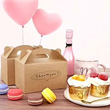 Moretoes 36 Pack Party Treat Boxes, 6 x 3.5 x 3.5 Inches Brown Gift Boxes with Handles, Kraft Party Favor Boxes for Keeping Candy, Cupcake, Cookies