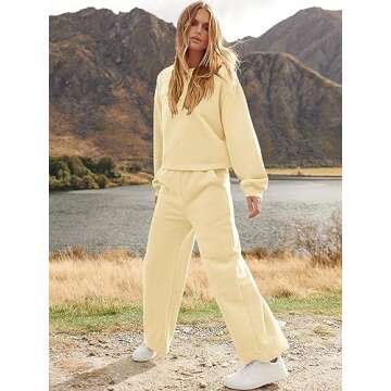 ANRABESS Women’s Two Piece Outfits Long Sleeve Crop Top Wide Leg Sweat Pants Knit Sweatsuit Fall Lounge Matching Clothes Set Beige Large