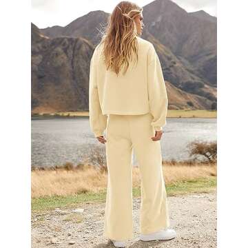 ANRABESS Women’s Two Piece Outfits Long Sleeve Crop Top Wide Leg Sweat Pants Knit Sweatsuit Fall Lounge Matching Clothes Set Beige Large