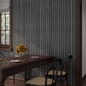 FunStick 24"x200" Black Wood Slats Peel and Stick Wallpaper Removable Wood Contact Paper Peel and Stick 3D Wood Slat Wall Panel Wall Paper Decor Self Adhesive Wood Wallpaper for Bathroom Cabinets Desk