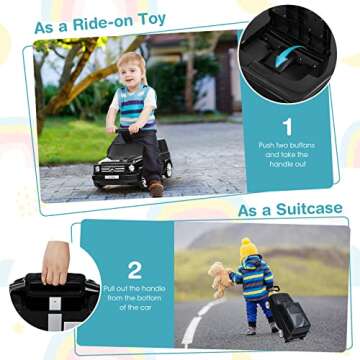 HONEY JOY 2-In-1 Kids Luggage with Wheels, Mercedes Benz Push Cars for Toddlers & Rolling Travel Suitcase, Large Storage Space, Lightweight Ride On Suitcase for School, Gift for Boys Girls