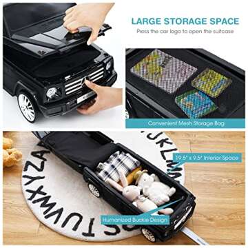 HONEY JOY 2-In-1 Kids Luggage with Wheels, Mercedes Benz Push Cars for Toddlers & Rolling Travel Suitcase, Large Storage Space, Lightweight Ride On Suitcase for School, Gift for Boys Girls
