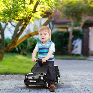 HONEY JOY 2-In-1 Kids Luggage with Wheels, Mercedes Benz Push Cars for Toddlers & Rolling Travel Suitcase, Large Storage Space, Lightweight Ride On Suitcase for School, Gift for Boys Girls