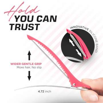Fagaci Firm Grip Hair Clips with Silicone Band - Durable Duckbill and Alligator Clips for Sectioning, Styling, and Salon Use