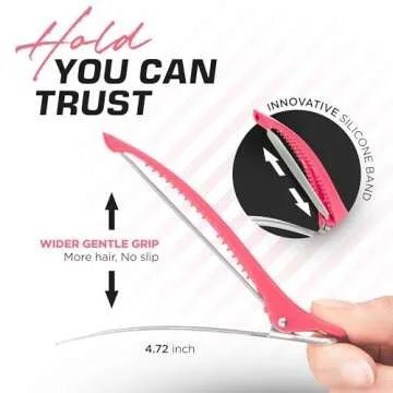 Fagaci Firm Grip Hair Clips with Silicone Band - Durable Duckbill and Alligator Clips for Sectioning, Styling, and Salon Use