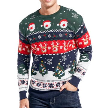 Men's Christmas Rudolph Reindeer Holiday Festive Knitted Sweater Cardigan Cute Ugly Pullover Jumper