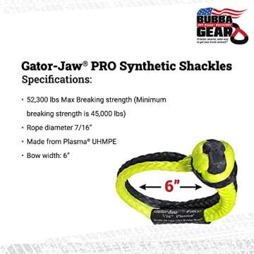Bubba Rope Gator-Jaw PRO Synthetic Shackle, 7/16” – Heavy-Duty Vehicle Tow Shackle: Max 52,300 l...