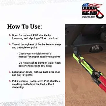 Bubba Rope Gator-Jaw PRO Synthetic Shackle, 7/16” – Heavy-Duty Vehicle Tow Shackle: Max 52,300 lbs. Capacity - Red