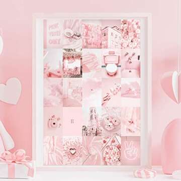 LOVEDMORE Photo Collage Kit Pastel Pink for Wall Aesthetic 50 Pictures | Pink Room Decor Gifts for Girls | Photo Wall Art for Teen Girls Bedroom Decor