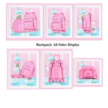 Bowknot Kids Girls Rolling Backpack Cute Carry-on Luggage with Wheels Trolly BookBag for School-2 Wheels