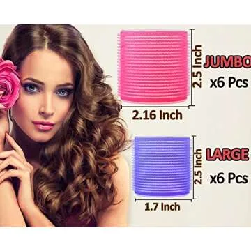 BESSEEK Hair Rollers Sets, 12 Pcs Self Grip Salon Hair Dressing Curlers, Jumbo Large Rollers for Long Short Hair, DIY Curly Hairstyle for Women, Heat-free Hair Curlers (6XLarge+6XMedium)