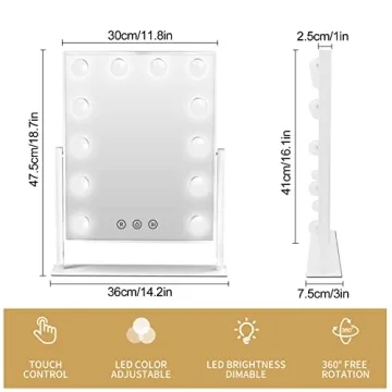 FUNTOUCH Dimmable LED Makeup Mirror for Glamour