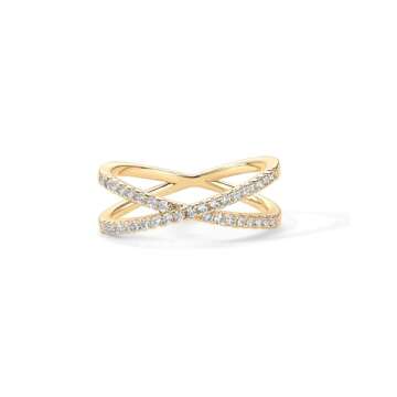 PAVOI 14K Gold Plated X Ring CZ Simulated Diamond Criss Cross Ring (9, Yellow)