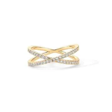 PAVOI 14K Gold Plated X Ring CZ Simulated Diamond Criss Cross Ring (9, Yellow)