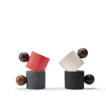 CLASGLAZ Ceramic Mini Espresso Cups Demitasse Cups with Round Wooden Handle Vertical Stripes Tea Cup...