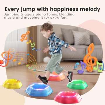Holyton Music & Light up stepping stones for kids,5 pcs Stepping Stone,Non-Slip,Encourage Toddler Balance,toddler step stone,sensory stepping stones for 3 4 5 6 years old,Indoor & Outdoor Play