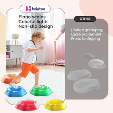 Holyton Music & Light up stepping stones for kids,5 pcs Stepping Stone,Non-Slip,Encourage Toddler Balance,toddler step stone,sensory stepping stones for 3 4 5 6 years old,Indoor & Outdoor Play