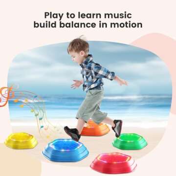 Holyton Music & Light up stepping stones for kids,5 pcs Stepping Stone,Non-Slip,Encourage Toddler Balance,toddler step stone,sensory stepping stones for 3 4 5 6 years old,Indoor & Outdoor Play