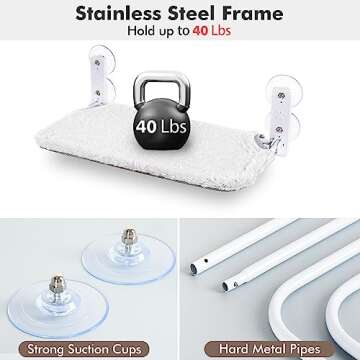 AMOSIJOY Cordless Cat Window Perch, Cat Hammock for Wall with 5 Suction Cups, Anchor&Screw for Two Ways of Installation, Solid Metal Frame and Reversible Cover, Foldable Cat Beds for Indoor Cats