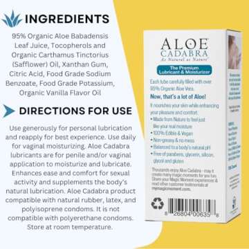 Aloe Cadabra Flavored Personal Lubricant and Vaginal Moisturizer, Organic Edible Aloe Lube for Men, Women and Couples, Non-Staining, pH Balanced, Toy Compatible (Pina Colada, 2.5 Ounces, 1 Pack)