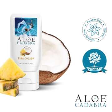 Aloe Cadabra Flavored Personal Lubricant and Vaginal Moisturizer, Organic Edible Aloe Lube for Men, Women and Couples, Non-Staining, pH Balanced, Toy Compatible (Pina Colada, 2.5 Ounces, 1 Pack)
