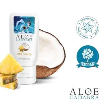 Aloe Cadabra Flavored Personal Lubricant and Vaginal Moisturizer, Organic Edible Aloe Lube for Men, Women and Couples, Non-Staining, pH Balanced, Toy Compatible (Pina Colada, 2.5 Ounces, 1 Pack)