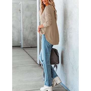 Dokotoo Womens Ladies Plus Size Winter Waffle Solid Sweatshirts Loose Fit Casual Crewneck Long Sleeve Fall Shirts Side Split Spring Pullover Blouse Tops Lightweight Sweaters Apricot US(8-10) M