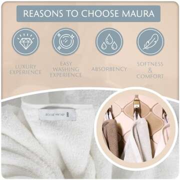 MAURA Basics Performance Bath Towels 100% Turkish Cotton with Hook Loops. Extra Large Luxury Absorbent Plush Towel Sets for Bathroom, Daily Use American Standard Size 27”x54”, White