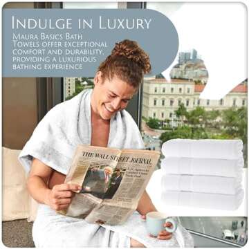 MAURA Basics Performance Bath Towels 100% Turkish Cotton with Hook Loops. Extra Large Luxury Absorbent Plush Towel Sets for Bathroom, Daily Use American Standard Size 27”x54”, White