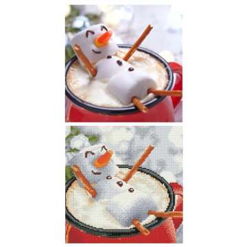 DIAMOND ART BY LEISURE ARTS Snowman Latte, 12"X12", Intermediate Diamond Painting Kits for Adults, Art for Adults, Kit, Painting