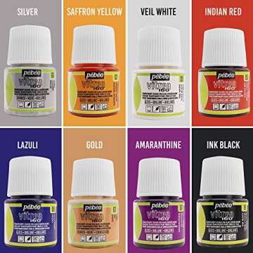 Moshify Pebeo Vitrea 160 Glass Paint - Transparent Colour Glossy and Brilliant - Made in France - DIY Craft Paint for Stained Glass and More - Set of 8 Colors Bundled Application Brushes