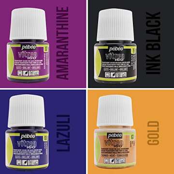 Moshify Pebeo Vitrea 160 Glass Paint - Transparent Colour Glossy and Brilliant - Made in France - DIY Craft Paint for Stained Glass and More - Set of 8 Colors Bundled Application Brushes