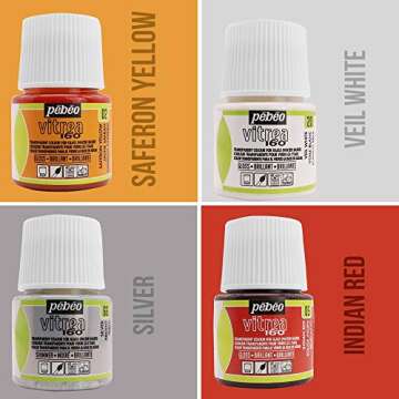 Moshify Pebeo Vitrea 160 Glass Paint - Transparent Colour Glossy and Brilliant - Made in France - DIY Craft Paint for Stained Glass and More - Set of 8 Colors Bundled Application Brushes