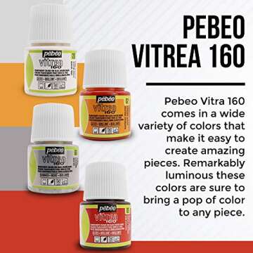 Moshify Pebeo Vitrea 160 Glass Paint - Transparent Colour Glossy and Brilliant - Made in France - DIY Craft Paint for Stained Glass and More - Set of 8 Colors Bundled Application Brushes