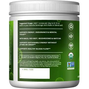 MRM Nutrition Organic Pre-Workout Powder | Black Cherry Flavored | Superfoods + 150mg Natural Caffeine + adaptogens | Clean Energy + Focus| Healthy Blood Flow | Vegan + Non-GMO | 20 Servings