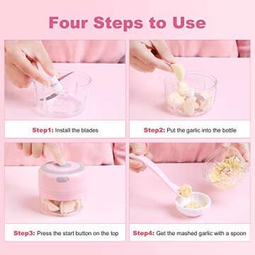 DAHOKO Electric Mini Garlic Chopper (Portable, Wireless, 100ml) with Spoon, Food Chopper Tool, Mini Chopper for Mashing Onion, Garlic, Chili, Peppers, Nuts(Pink)